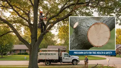 Arborist removing dead branches safely during professional tree trimming in Overland Park, KS