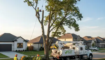 Arborists performing safe tree removal service in Overland Park, KS with professional equipment