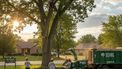 Professional tree removal service in Overland Park KS safely cutting damaged oak tree branches