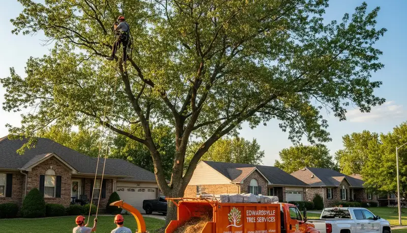 Professional tree removal service in Overland Park KS safely clearing large oak trees