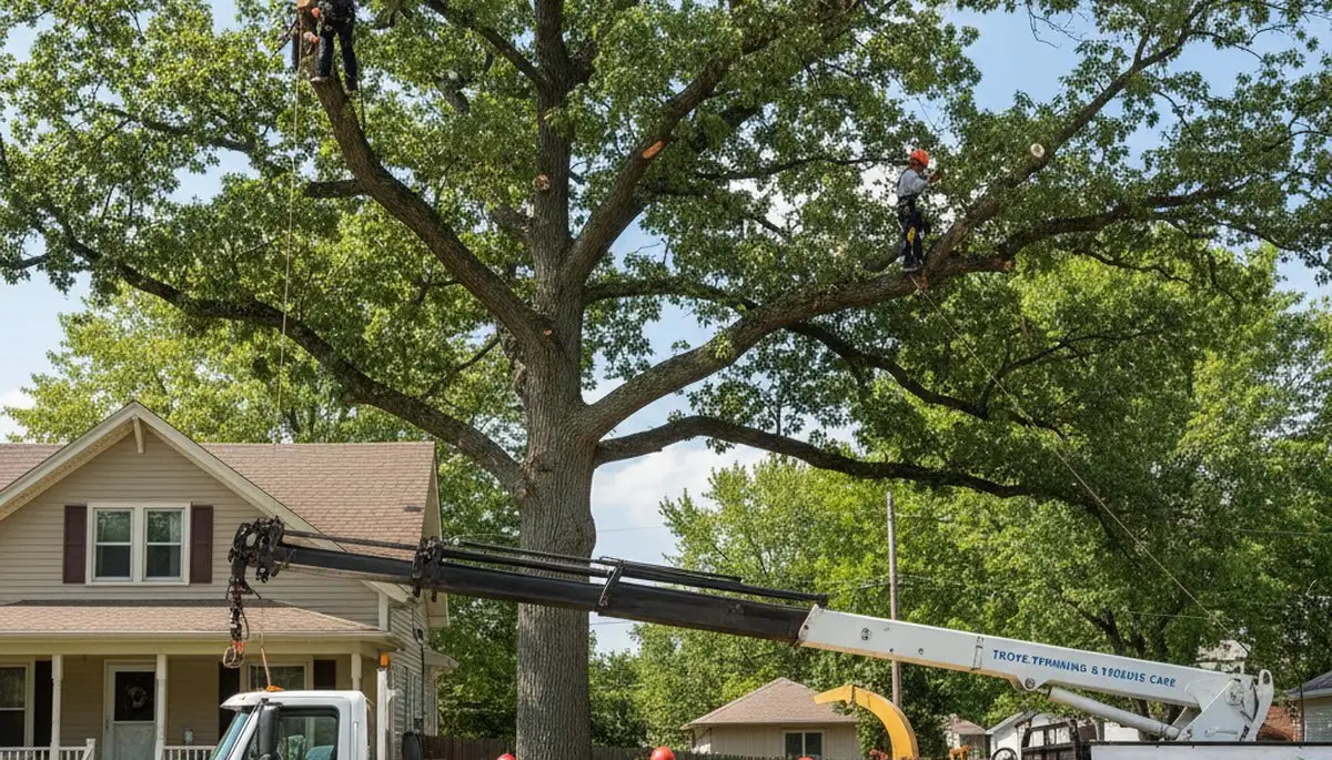 Professional tree removal service in Overland Park KS safely cutting large oak tree