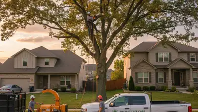 Professional tree removal service in Overland Park KS safely cutting and clearing large oak tree