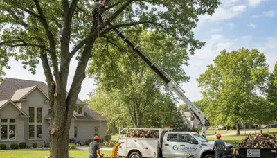 Professional tree removal service in Overland Park KS safely cutting and clearing large oak tree