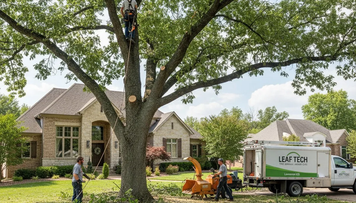 Professional tree removal service in Overland Park KS safely cutting and clearing large oak tree