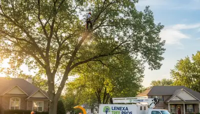 Professional tree removal service experts in Overland Park KS safely cutting and clearing large trees
