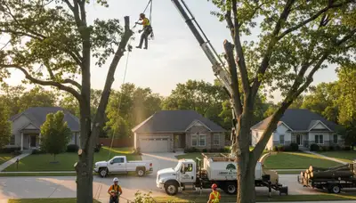 Professional tree removal service in Overland Park KS safely cutting and clearing large oak tree