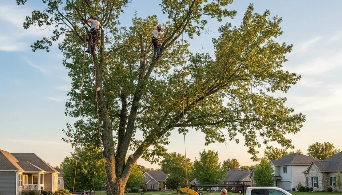 Professional tree removal service in Overland Park KS safely clearing large oak tree