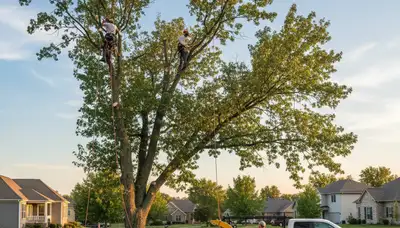 Professional tree removal service in Overland Park KS safely clearing large oak tree