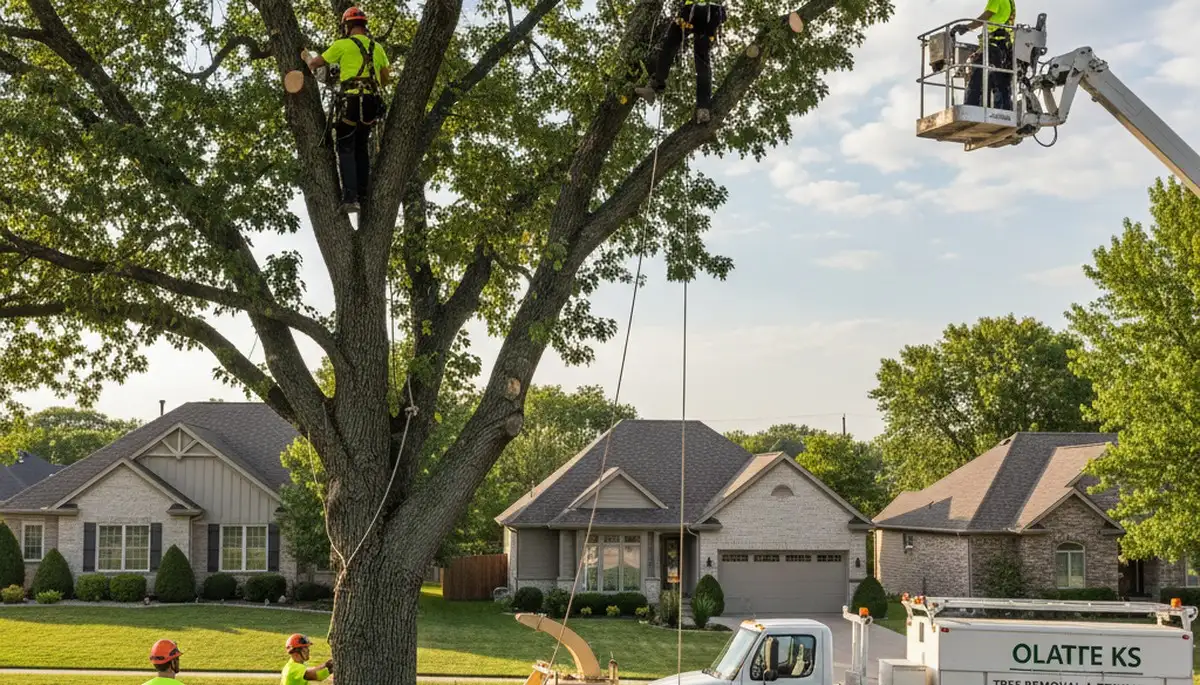 Professional tree removal service in Overland Park KS safely removing large oak tree