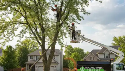 Professional tree removal service in Overland Park KS safely clearing large oak tree