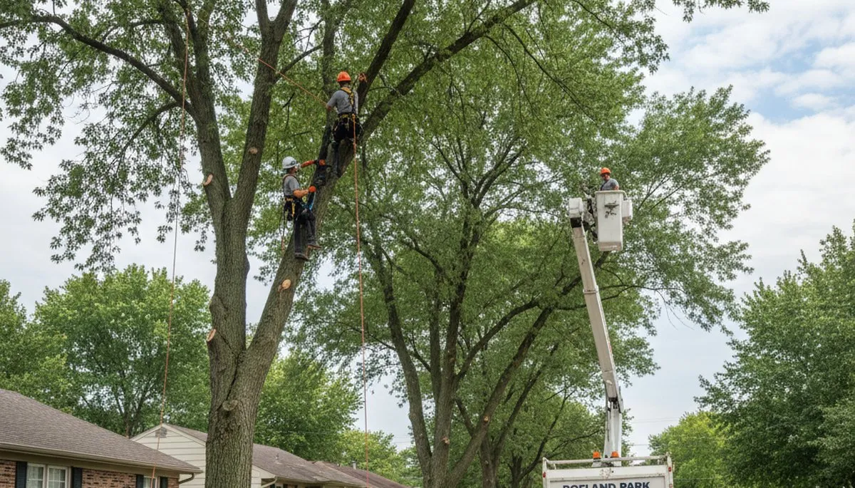 Professional tree removal service in Overland Park KS safely cutting and clearing large oak tree