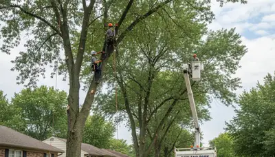 Professional tree removal service in Overland Park KS safely cutting and clearing large oak tree