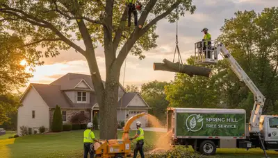 Professional tree removal service in Overland Park KS safely cutting and hauling large oak tree