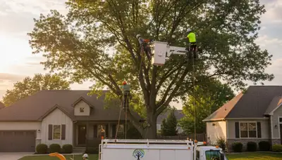 Professional tree removal service in Overland Park KS safely cutting down large oak tree
